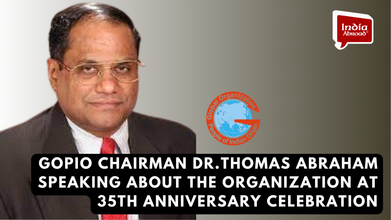 GOPIO Chairman Dr.Thomas Abraham speaking about the organization at 35th anniversary celebration